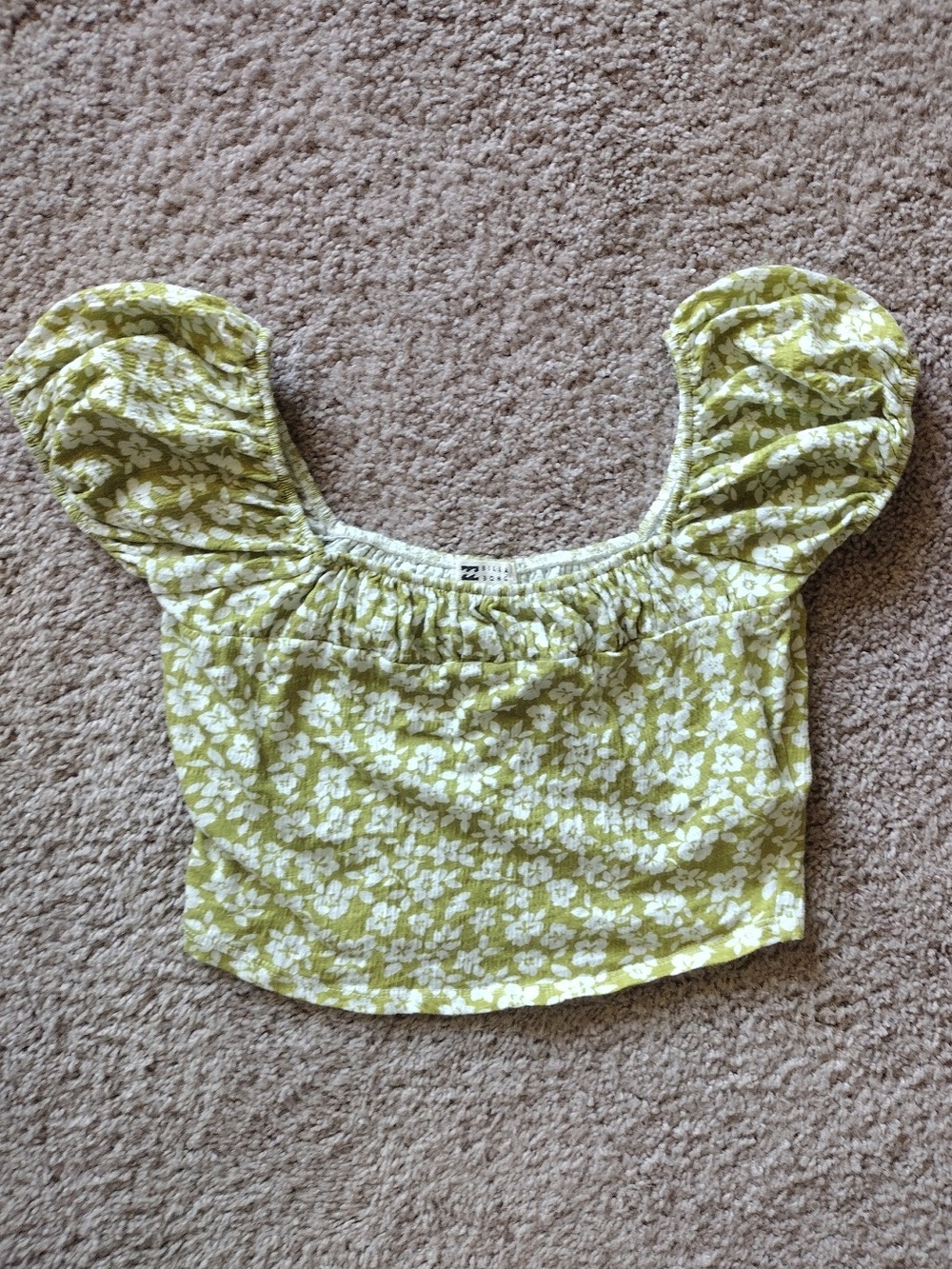 Billabong Lime Green and White Floral Crop Top